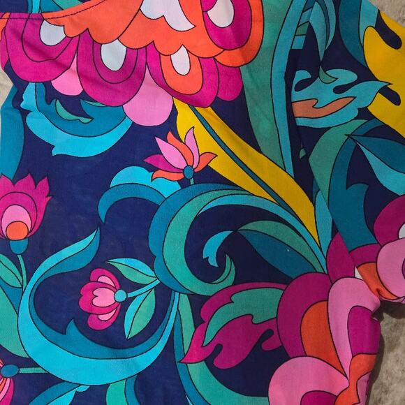 Trina Turk Retro Floral Mesh Crewneck Cinch Hem Swimsuit Cover Up Size Small - Picture 4 of 9